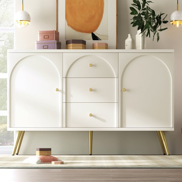 AB Store Anrichte in Weiß mit 3 Schubladen und 2 Türen sowie höhenverstellbarem Regal, B/H/T: 140 x 84 x 40 cm - Bild 1