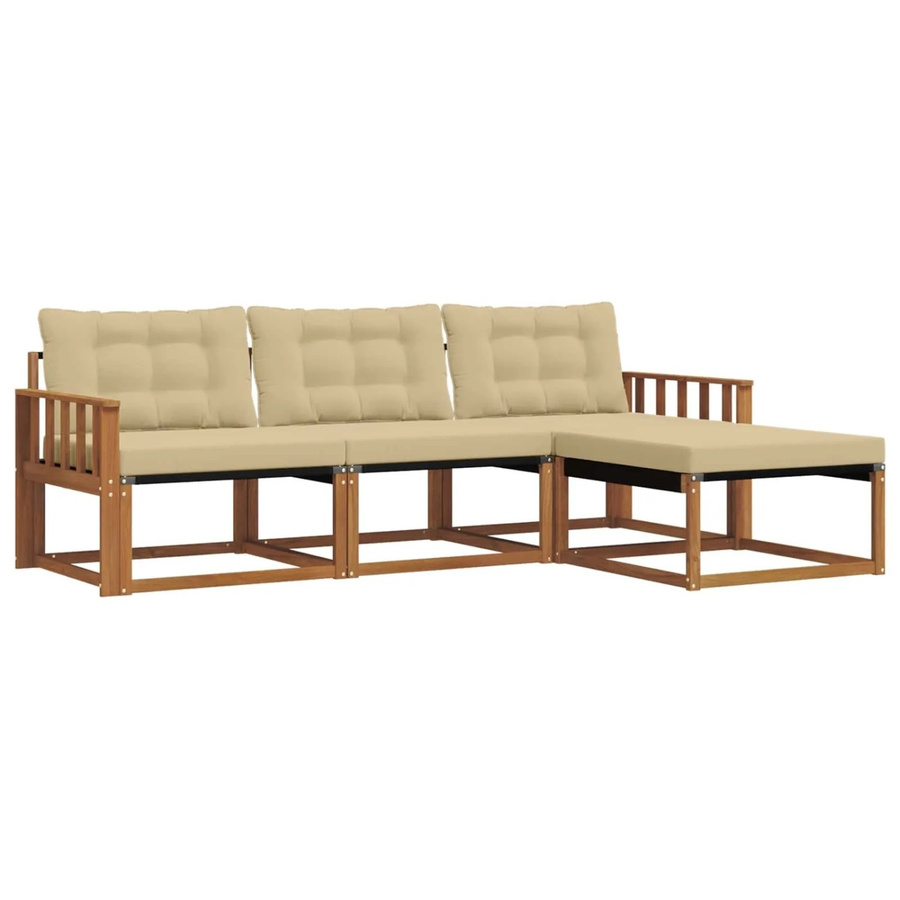 vidaXL Outdoor-Sofagarnitur 4-teilbig aus Akazienholz mit Kissen in Beige und Natur - Bild 2