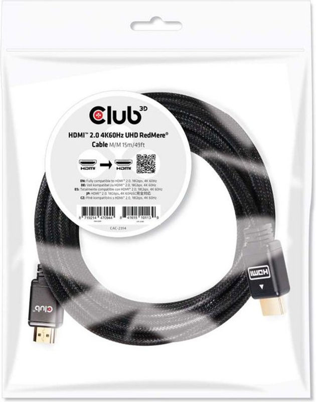 Club3D HDMI Anschlusskabel CAC-2314 Schwarz mit Ethernet und 4K Unterstützung, Länge: 15 m - Bild 2