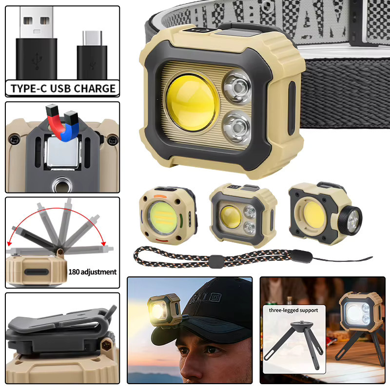 JIASHUAIXIN Ultraleichte Stirnlampe in Beige mit wiederaufladbarem Akku und kühlem Weißlicht für Sport und Nachtangeln - Bild 5