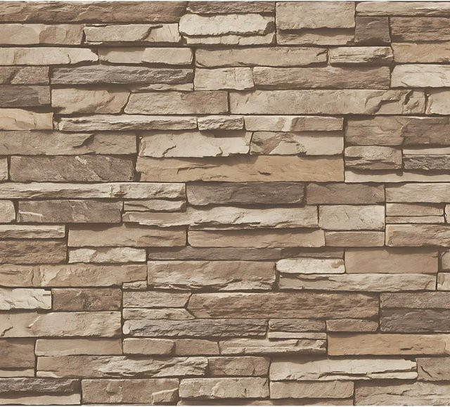 Profhome Steinoptik Tapete in Braun und Beige mit Stein-Kacheln-Design, matt, 0,53 m x 10,05 m - Bild 1