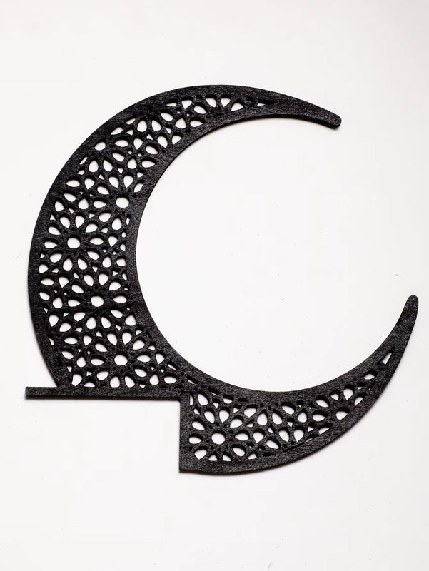 Ramadan Mond Dekoration mit Eid Mubarak Schriftzug, hängendes Ornament aus Holz in Schwarz, orientalische Türdekoration - Bild 2