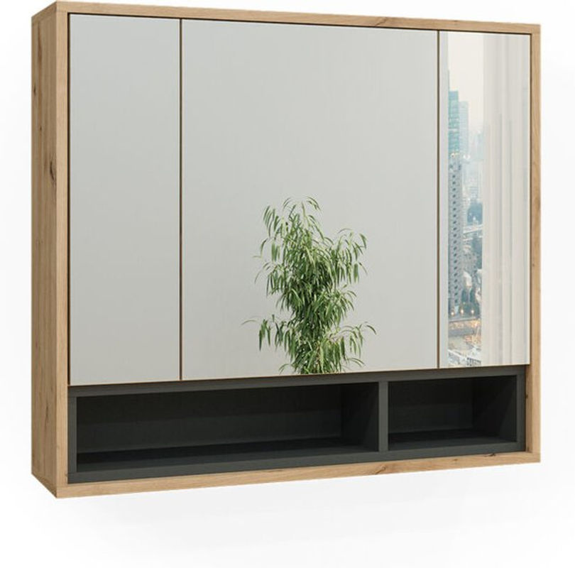 Vicco Badspiegelschrank Beatrice modern in Eiche und Anthrazit, B: 80 cm, H: 72 cm, T: 20 cm - Bild 2