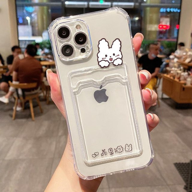 TUNEDEE Bären Handyhülle mit Kartenfach für iPhone, Transparent, Weiche Schutzhülle für iPhone 7 bis iPhone 16 Pro Max - Bild 1