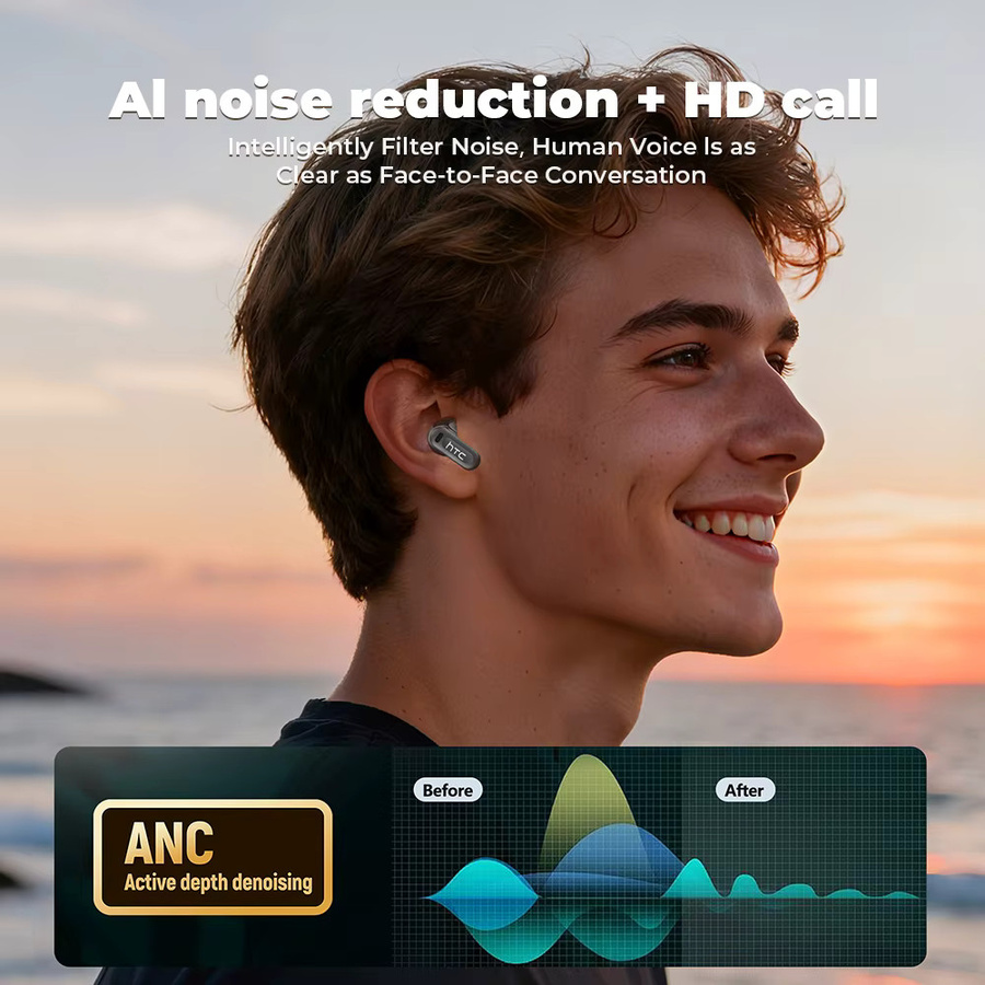 HTC NE20 Kabellose Bluetooth In-Ear Kopfhörer mit AI-Übersetzung, LED-Touchscreen und Geräuschunterdrückung in Schwarz - Bild 5