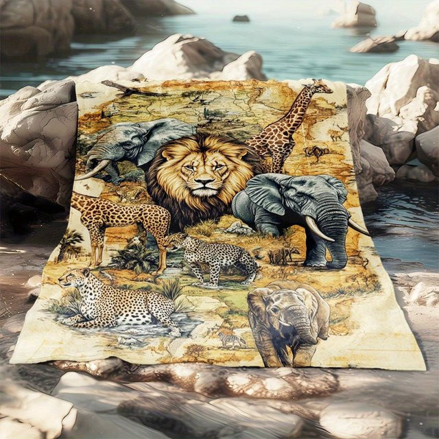 Personalisierte Fleece-Decke mit afrikanischem Tierwelt-Motiv von JMG Household Supplies, weich und warm, B/B: 130 x 150 cm, Mehrfarbig - Bild 1