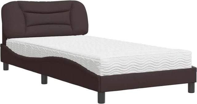 vidaXL Bett mit Matratze in Dunkelbraun und Weiß, B/T/H: 100 x 200 cm - Bild 1