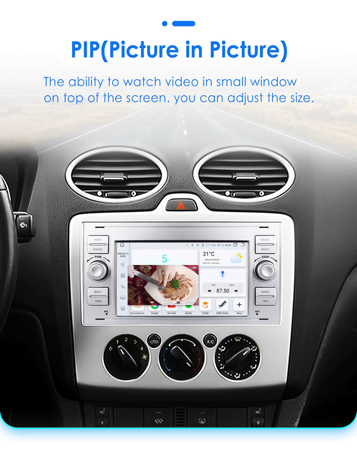 OSSURET Android Auto-Radio mit GPS und Carplay für Ford Focus S-Max C-MAX Galaxy Fiesta Transit Fusion Connect Mondeo Kuga in Schwarz - Bild 3