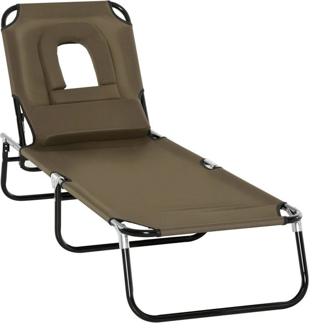 Outsunny Gartenliege mit Gesichtsöffnung und verstellbarer Kopfstütze in Braun, L x B x H: 190 x 56 x 28 cm - Bild 1
