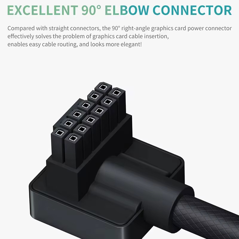 UPSIREN Modulares 12VHPWR GPU Kabel mit 16PIN und ARGB 5V 3Pin, 18AWG, rechtwinkliges 90 Grad Design, Schwarz oder Weiß - Bild 4