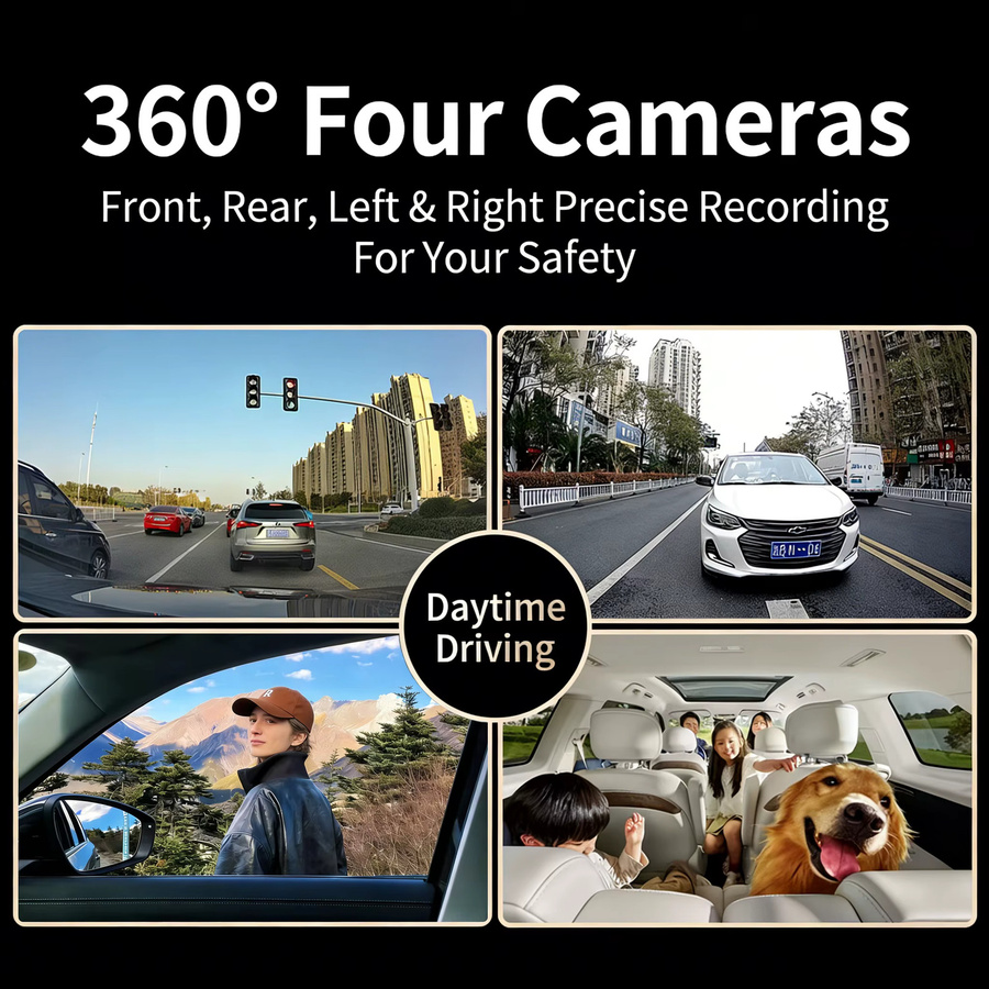 Etymoofox 4-Kanal Dashcam mit WiFi und Full HD 1080P, 4 Linsen für 360° Aufnahme, Nachtsicht und 24H Parküberwachung, Auto-DVR Rekorder für vorne, hinten und innen - Bild 3
