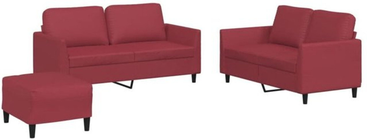 3-tlg. Sofagarnitur vidaxl in Rot aus Kunstleder mit Metallgestell und Kissen, Modernes Design - Bild 1
