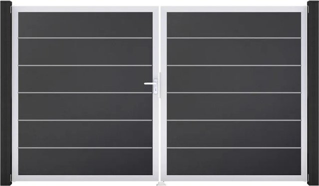 GroJa Tor Basicline Premium 2-flügelig Anthrazit EV1 B: 306 cm, H: 180 cm DIN Links mit Sichtschutz - Bild 1
