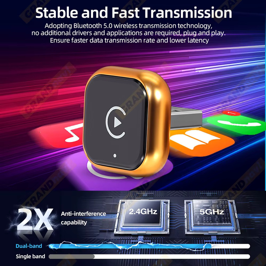 Grandnavi 2in1 Wireless Carplay und Android Auto Adapter in Orange und Schwarz für iPhone und Android Smartphones - Bild 4