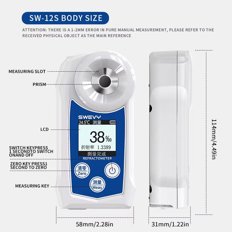 SWEVY Digitales Refraktometer SW-12S in Weiß zur Messung des Salzgehalts und der Konzentration von 0-100% für Aquakultur, Lebensmittel, Labor und Hydroponik - Bild 2