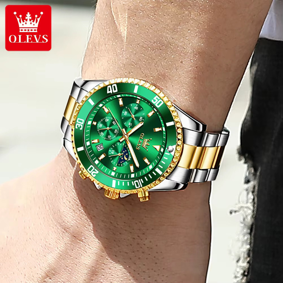 OLEVS Chronograph, Quarz, Edelstahl, Grün, Herren - Bild 3