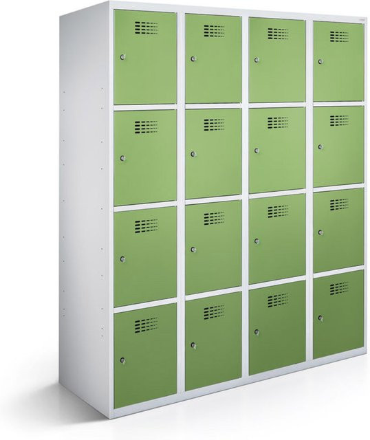 rotstahl Fächerschrank mit 16 Fächern in Hellgrün und lichtgrauem Korpus, B/T/H: 120 x 50 x 180 cm - Bild 1