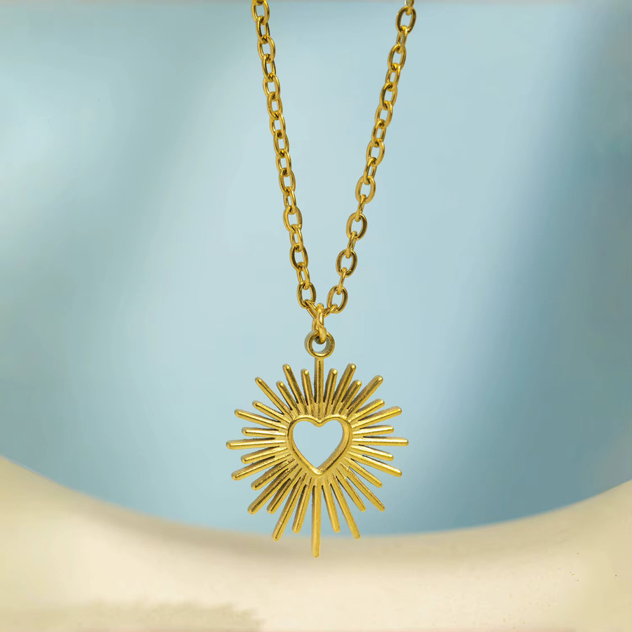 UHBINYCA Halskette mit Sonnenstrahl-Herzanhänger, 18 Karat vergoldetem Edelstahl, Damen - Bild 2