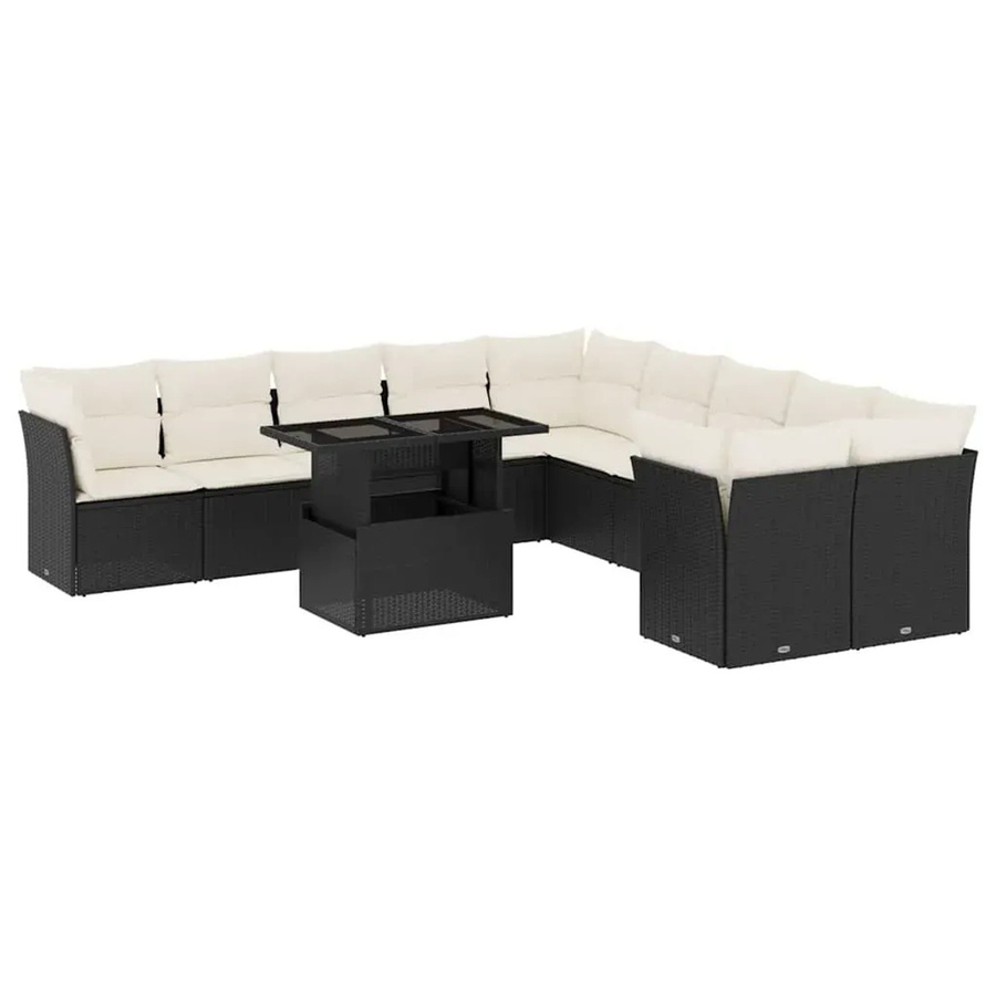 vidaXL 11-teilige Garten-Sofagarnitur aus Poly-Rattan mit Kissen in Schwarz-Creme - Bild 2