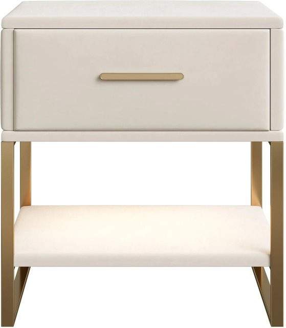 PXloue Nachttisch 2er Set aus Samt mit LED-Beleuchtung und Schublade in Beige, B/T/H: 40 x 31 x 50 cm - Bild 1