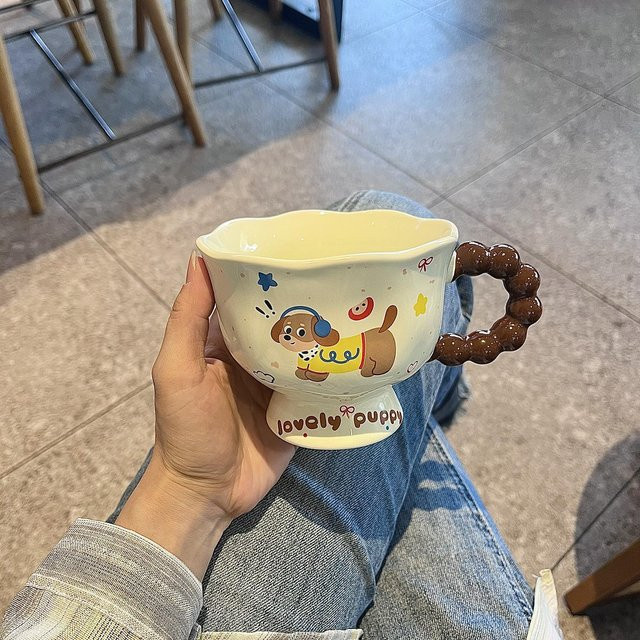 Dashu Welpenbecher Keramiktasse mit Deckel in Schwarz oder Weiß, 400 ml - Bild 1