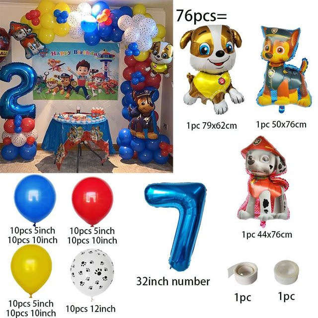 76 Stück PAW Patrol Ballon Set mit Girlande und Zahlenballons in Blau für Babyparty und Geburtstagsfeier von Discover Intime - Bild 1