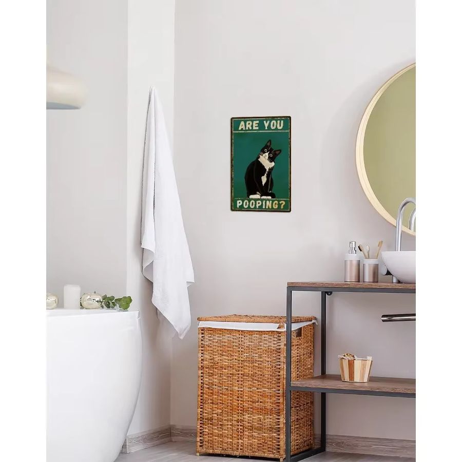 Humorvolles Badezimmer-Wandschild von HELLOYOUNG mit Smoking-Katze aus Aluminium, Wanddekoration Are You Pooping, B/H: 30,0 x 20,0 cm - Bild 4