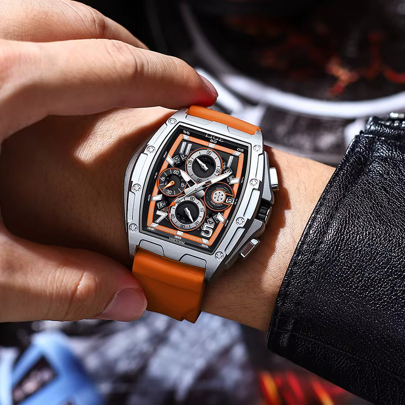 LIGE Armbanduhr Chronograph, Quarz, eckig, Silikon, Schwarz, Herren - Bild 3