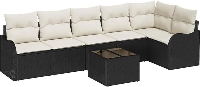 vidaXL Garten-Sofa-Set aus Poly Rattan mit Kissen und Speicherfunktion, 7-teilig, Braun - Bild 1