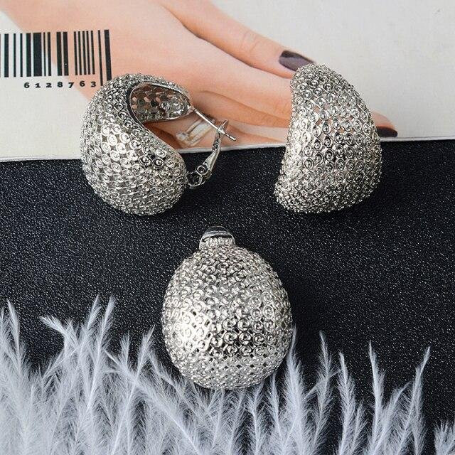 YIRAN Jewelry Schmuck-Set, Ohrringe, Anhänger, Messing, Silber, Kristall, Damen - Bild 1