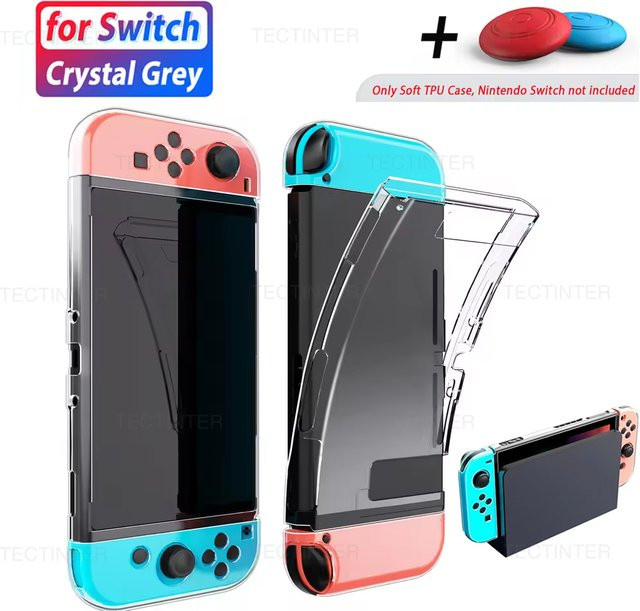 TECTINTER 3-in-1 transparente TPU-Schutzhülle für Nintendo Switch mit Joystick-Abdeckung und Rahmenschutz - Bild 1