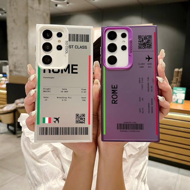 Samsung Handyhülle Flugticket Italien Laser Matt Stoßfeste Hartschalen-Rückseite für S25 S24 S23 S22 S21 Ultra Plus in Schwarz Multicolour - Bild 1