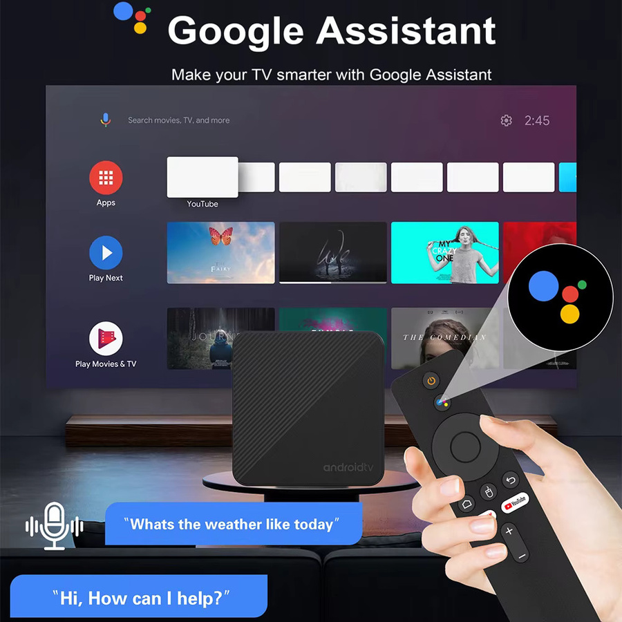 T8 Dual UI Smart TV Box Android 16 Media Streamer mit 4GB/8GB RAM und 64GB/128GB ROM, Dual WLAN, Sprachfernbedienung mit Google Assistant, Schwarz - Bild 3