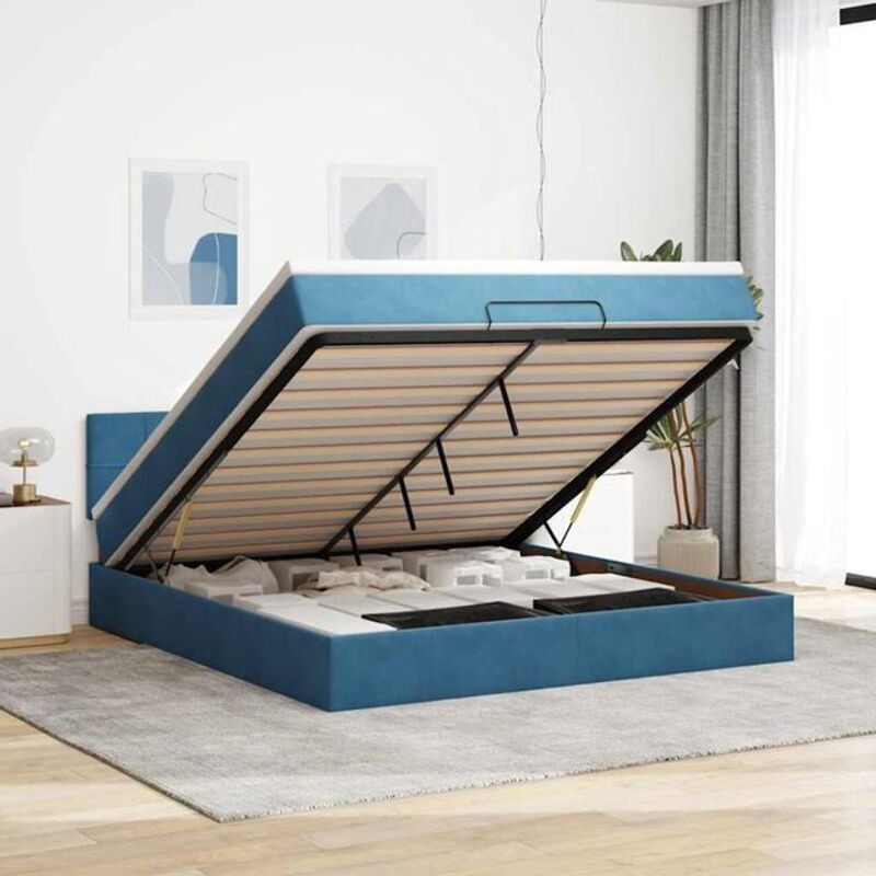 Vidaxl Ottoman Polsterbett mit Matratze aus Samt in Blau, B/T/H: 180 x 200 x 88 cm - Bild 1