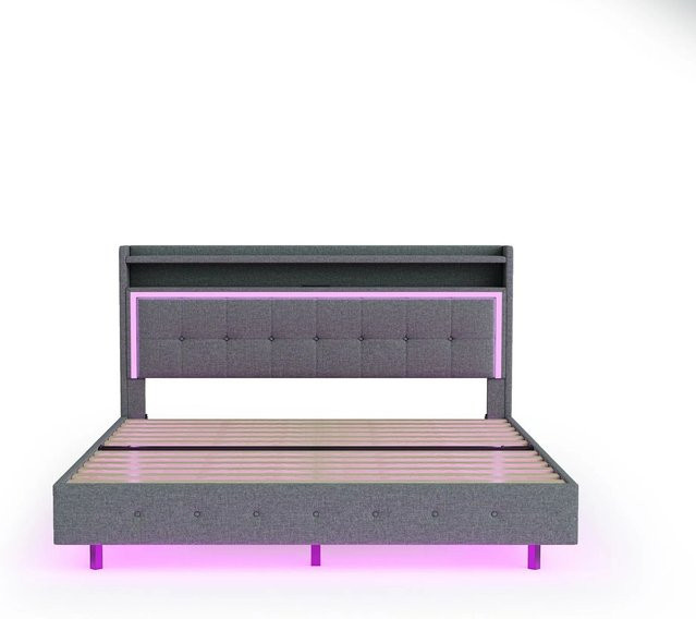 okwish Polsterbett Grau mit USB-Anschluss und LED-Unterbettbeleuchtung B/T/H: 160 x 200 x 113,5 cm - Bild 1
