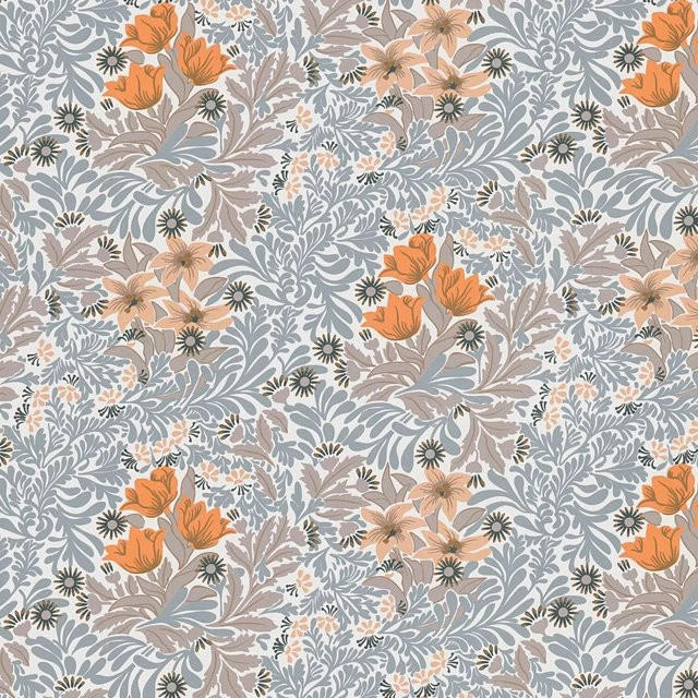PROFHOME 390574-GU Blumen Tapete Floral Matt in Grau, Orange, Weiß und Beige, Breite: 0,53 m, Länge: 10,05 m - Bild 1
