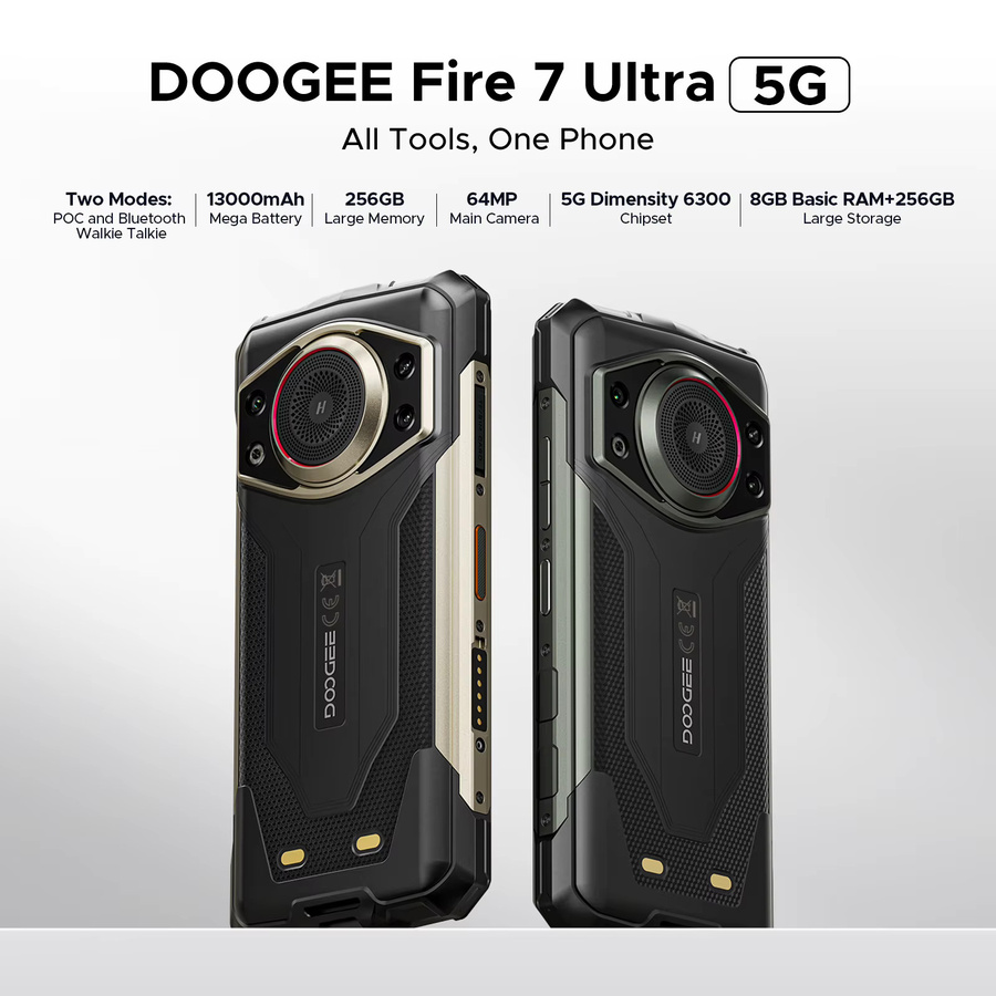 DOOGEE Fire 7 Ultra 5G Robustes Smartphone mit 6,6 Zoll Display, 13000mAh Akku, 8GB RAM, 256GB Speicher, NFC und Android 15 in Schwarz oder Grau - Bild 1
