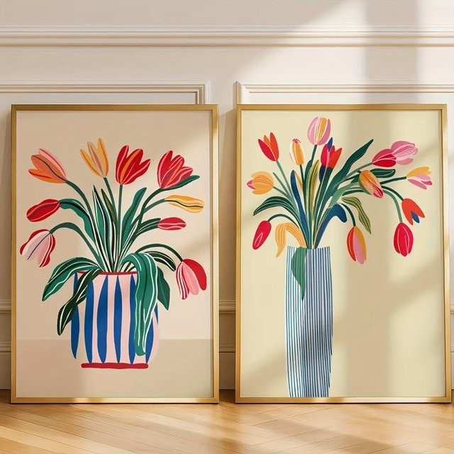 Modernes Leinwandposter von HALFLEMART mit buntem Tulpen-Motiv als florale Wandkunst für dein Wohnzimmer oder deine Küche - Bild 1