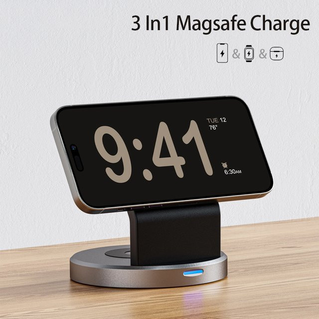 XIKCU Magnetisches kabelloses Ladegerät in Schwarz für iPhone, Apple Watch und AirPods - Bild 1