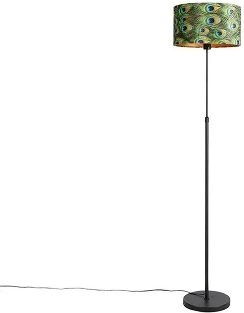 QAZQA Stehlampe Pfau mit Samtschirm in Schwarz, Grün und Gold, dimmbar, Höhe: 143 cm - Bild 1