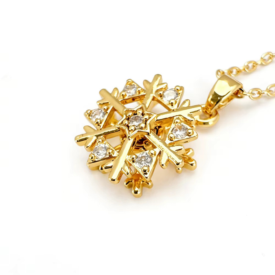 laoyaoyifu Halskette Schneeflocken-Anhänger, Zirkonia, Gold, Damen - Bild 3
