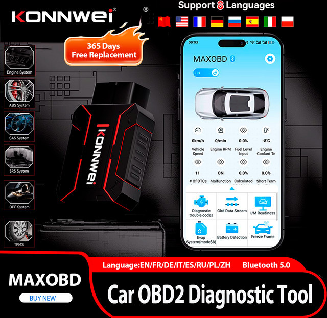 KONNWEI MAXOBD Auto OBDII Fehlerdiagnosegerät mit Bluetooth-Verbindung in Schwarz - Bild 1
