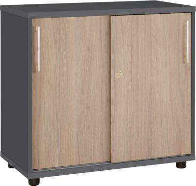 Schäfer Shop Select Anstellschiebetürenschrank aus Holz mit 2 Fachböden, Graphit/Eiche, B: 80 cm, T: 42,1 cm, H: 75 cm - Bild 1