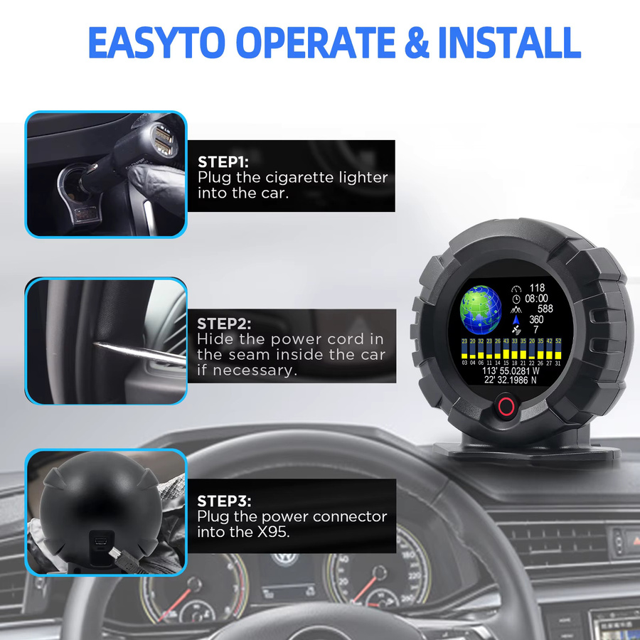 MAIMEIMI X95 Head-Up-Display GPS-Tachometer mit Kompass, Neigungswinkel, Höhe und Breitengrad in Schwarz - Bild 3