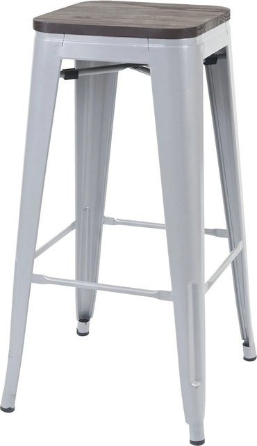 PROREGAL Barhocker im Industrial-Design mit Ulmenholz-Sitzfläche und Metallgestell, Grau, stapelbar, Sitzhöhe: 76 cm - Bild 1