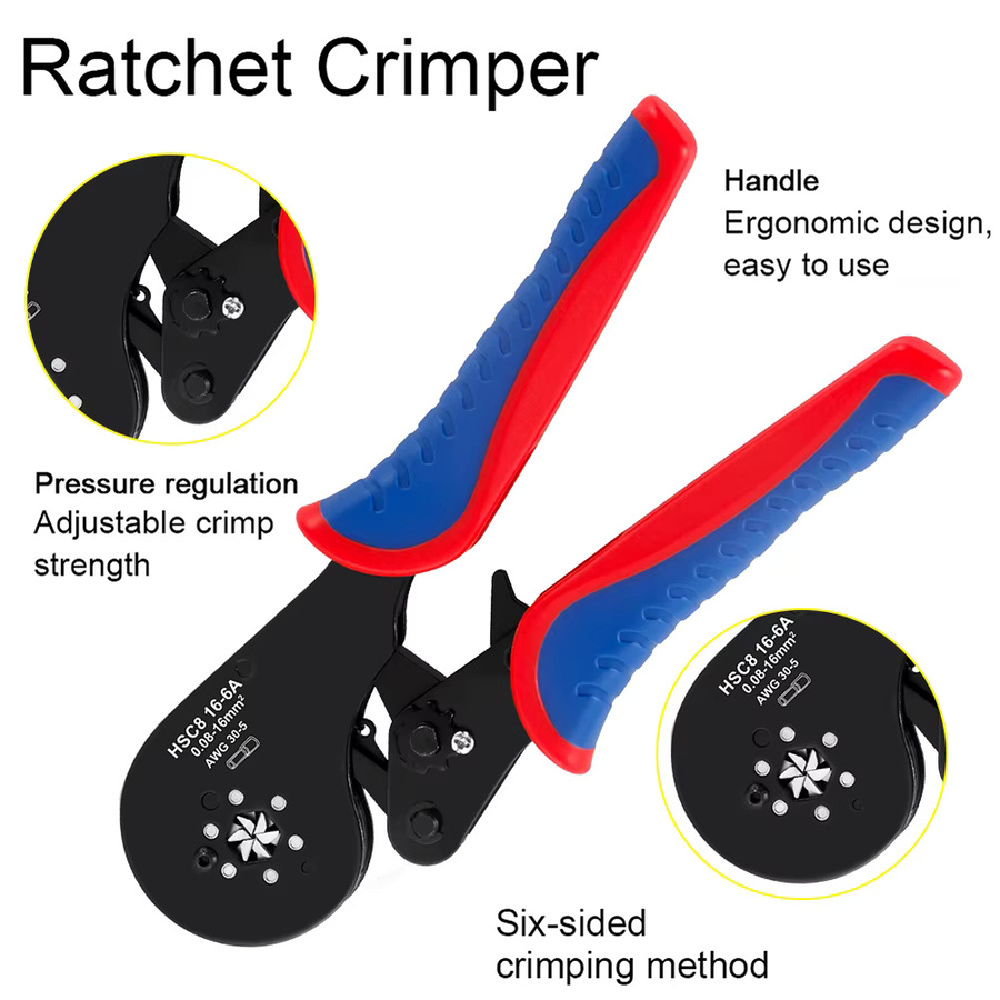 Wozobuy Sechskant-Crimpwerkzeug Ferrulen-Crimper für Aderendhülsen und Kabelschuhe 0,08-16mm² / AWG28-5 - Bild 3