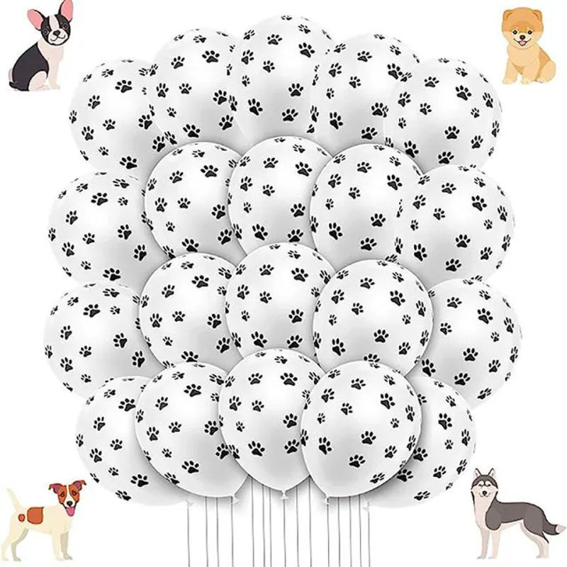 10 Stück runde Latexballons mit Hundepfoten-Print in Schwarz und Weiß für Kindergeburtstage und Tierpartys - Bild 1
