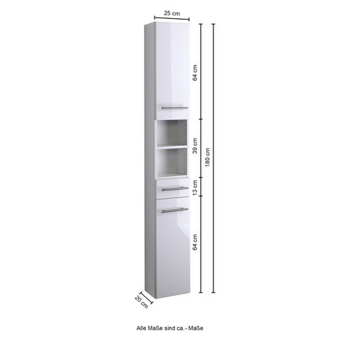 HELD MÖBEL Seitenschrank Parma in Weiss, glänzend, Breite: 25 cm, Höhe: 181 cm, Tiefe: 20 cm - Bild 2
