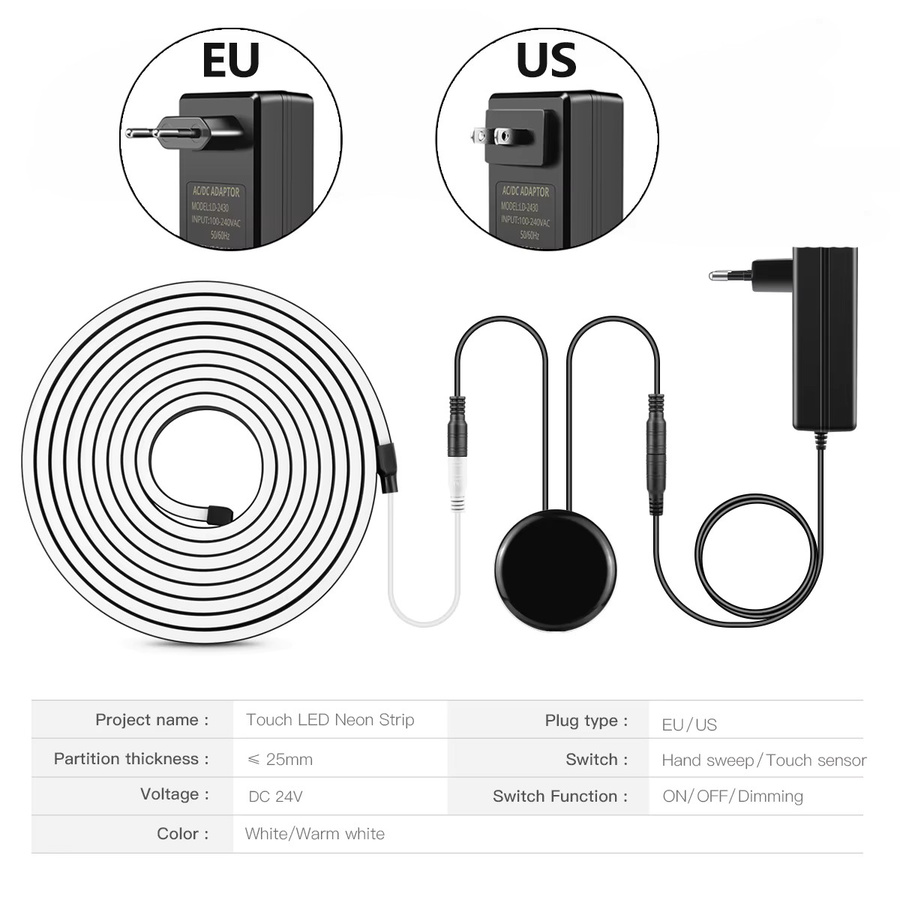 Lcamaw Neon Flex LED-Streifen aus Silikon in Schwarz mit warmweißem Licht und dimmbarer Touch-Steuerung inklusive Netzteil - Bild 2