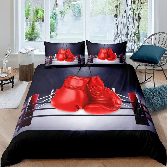 Boxen Bettwäsche Set mit Boxhandschuh Muster für Jungen und Männer, rot, Microfaser, B/H: 135 x 100 cm - Bild 1